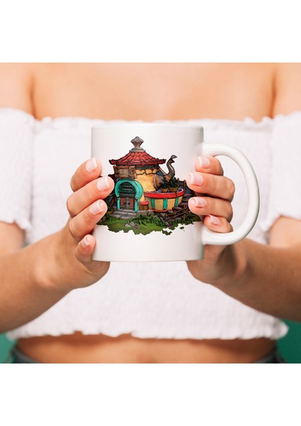 Çay evi Baskılı Beyaz Porselen Kupa