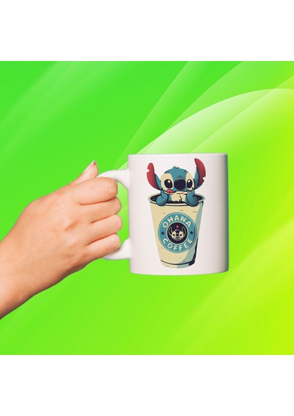 Ohana kahve Baskılı Beyaz Porselen Kupa