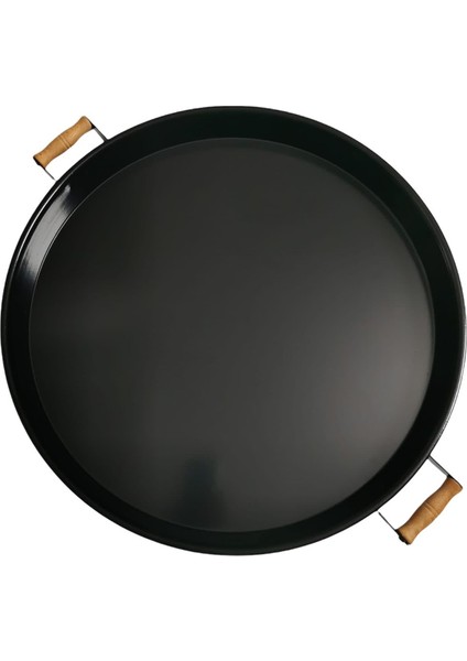 Ahşap Kulplu Metal Tepsi 51 cm Siyah