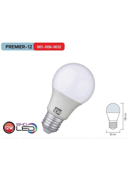Premier-12 LED Ampül 10'lu Paket 12W 1050 Lümen Beyaz