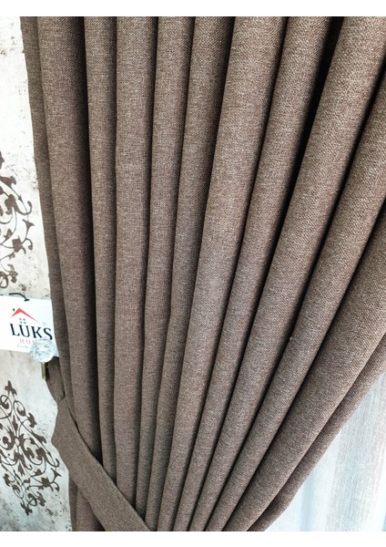 Lüks Açık Kahverengi Blackout Keten Karartma Pilesiz Fon Perde En 500. Boy 270.