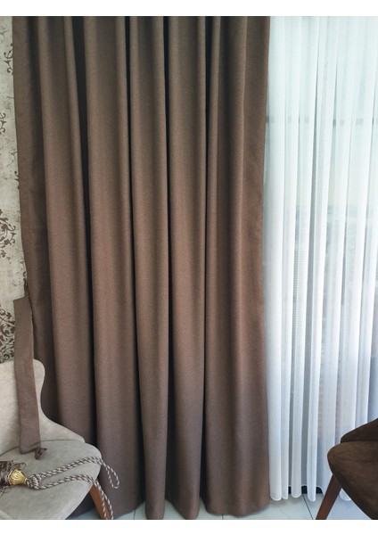 Lüks Açık Kahverengi Blackout Keten Karartma Pilesiz Fon Perde En 500. Boy 270. modelleri