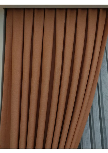Turuncu Düz Renk Pileli Keten Fon Perde, Seyrek Pile, Tek Kanat 50 x 260 Cm. fırsatları