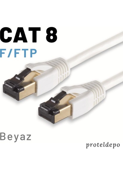 CAT8 F/FTP Ethernet (Network, LAN) Kablosu, Beyaz, 25 cm