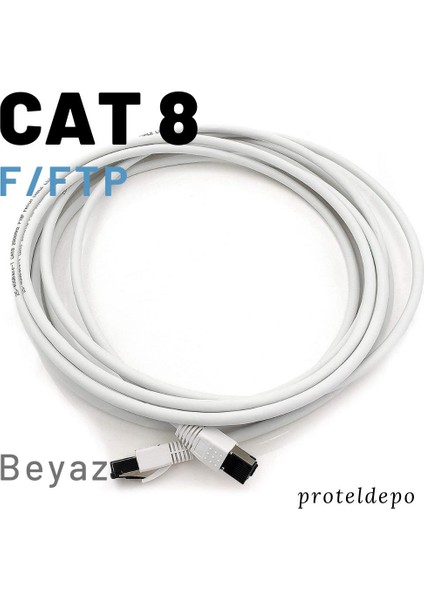 CAT8 F/FTP Ethernet (Network, LAN) Kablosu, Beyaz, 25 cm