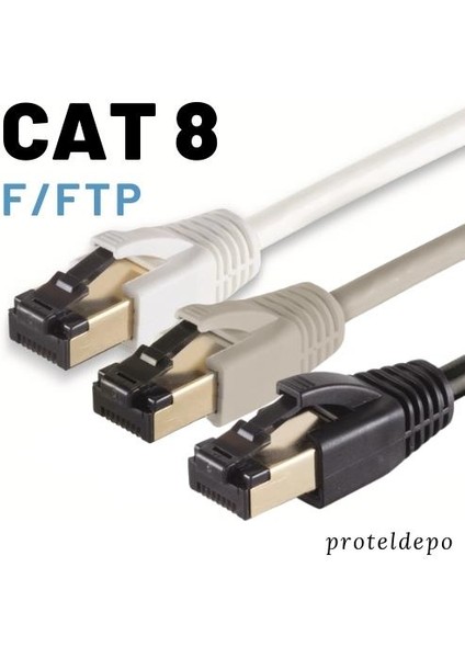 CAT8 F/FTP Ethernet (Network, LAN) Kablosu, Beyaz, 25 cm