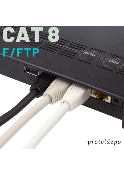 CAT8 F/FTP Ethernet (Network, LAN) Kablosu, Beyaz, 25 cm