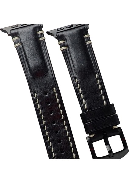 Craft Siyah Vintage Model 38-40-41 mm Uyumlu Apple Watch Kordonu Beyaz - Siyah fiyatları