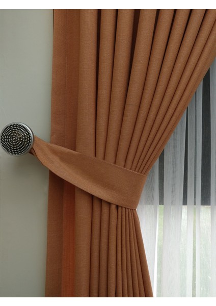 Turuncu Düz Renk Pileli Keten Fon Perde, Normal Pile, Tek Kanat 340 x 260 cm modelleri