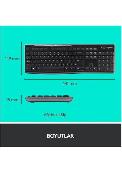 MK270 Kablosuz Ingilizce Q Klavye ve Mouse Seti