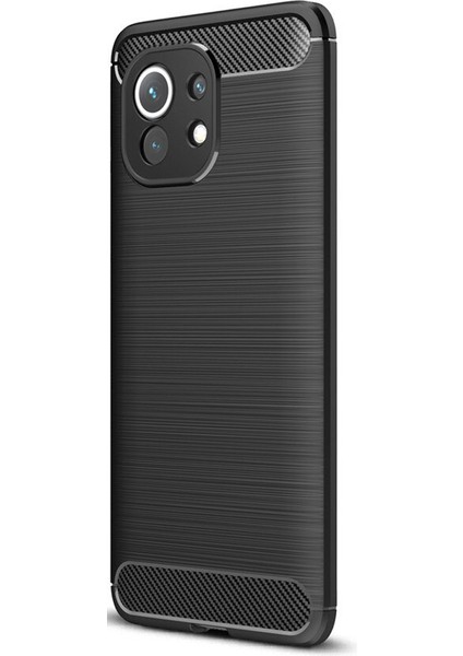 Xiaomi 11 Lite 5g Ne Brushed Carbon Fiber Silikon Kılıf - Siyah