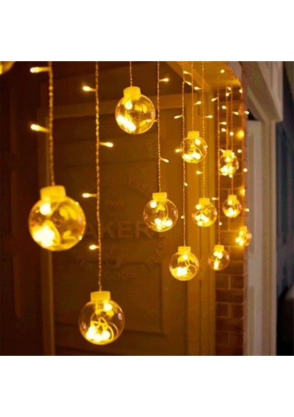 Animasyonlu LED Işıklı Eklemeli Ampul Top Perde 3 x 75 (Sarı)