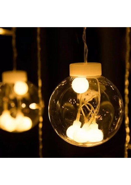 Animasyonlu LED Işıklı Eklemeli Ampul Top Perde 3 x 75 (Sarı)