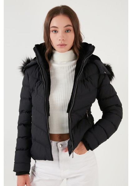 Peluş Astarlı Slim Fit Suni Kürklü Çıkarılabilir Kapüşonlu Cepli Mont Bayan MONT 497ADELE fiyatları