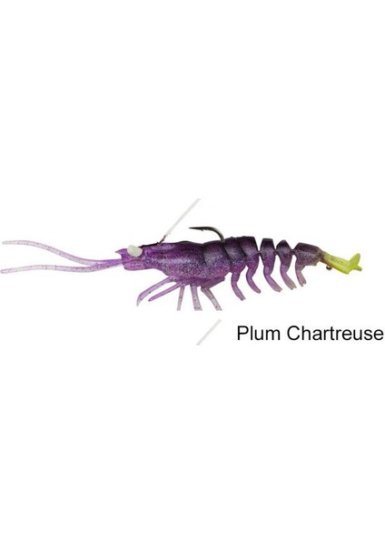 3D Shrimp Weedless 9 cm 7 gr Suni Yem Plum Chartreuse