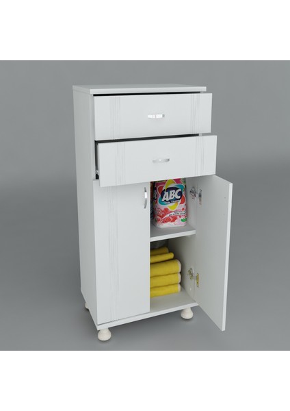 Lake Set Altı Banyo Mutfak Kiler Dolabı Beyaz Çift Çekmeceli