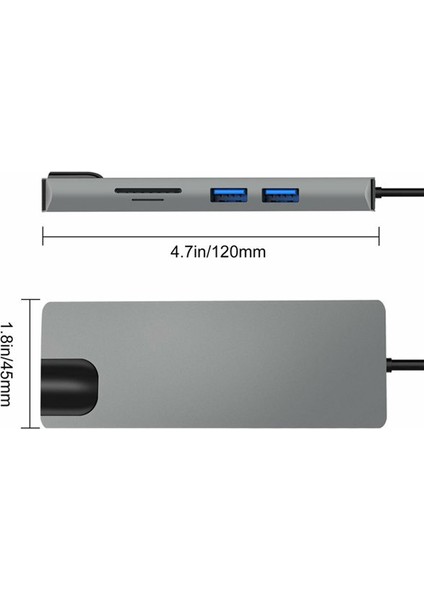 FC09 Macbook Uyumlu Type-C to 4K 1080p HD HDMI 1000 Mbps Ethernet RJ45 PD Sd Kart 2* USB 3.0 VGA 8IN1 Çevirici Hub Adaptör