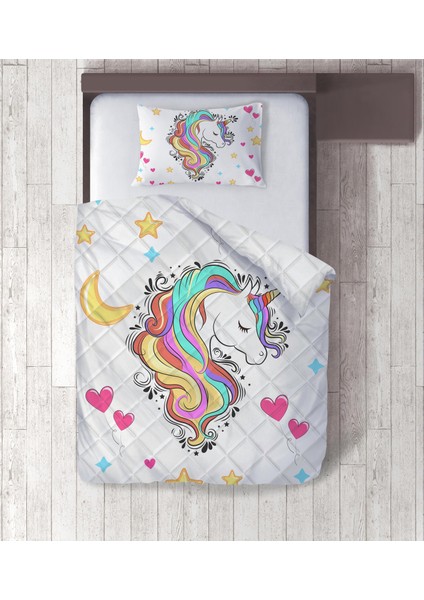 Unicorn Desenli Dijital Baskılı Tek Kişilik Yorgan Set