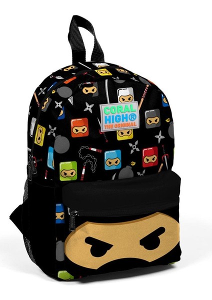 Kids Siyah Ninja Desenli Iki Bölmeli Yuva Sırt Çantası 23349