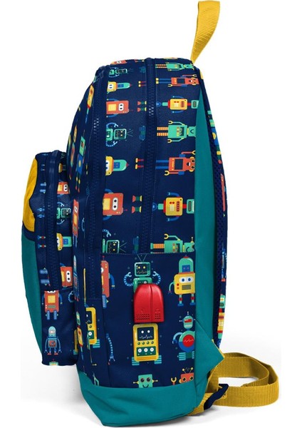 Kids Lacivert Robot Desenli USB Şarjlı Kulaklık Çıkışlı Okul Sırt Çantası fiyatları