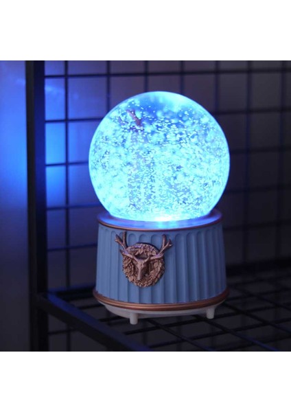 Mavi Yılbaşı Geyikleri Işıklı ve Müzikli Kar Küresi