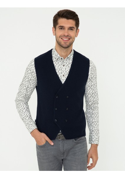 Erkek Lacivert Standart Fit Triko Yelek 50248537-VR033