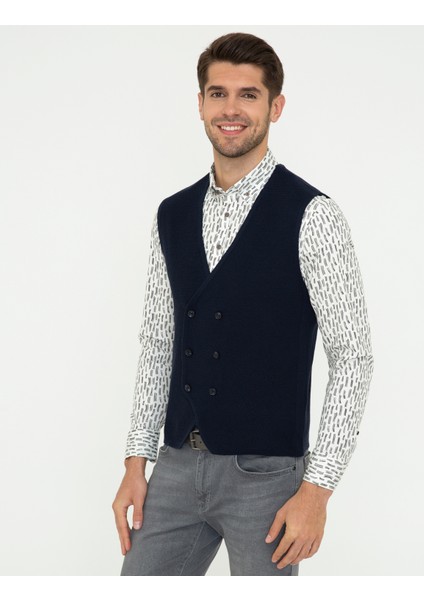 Erkek Lacivert Standart Fit Triko Yelek 50248537-VR033