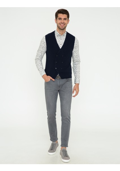 Erkek Lacivert Standart Fit Triko Yelek 50248537-VR033