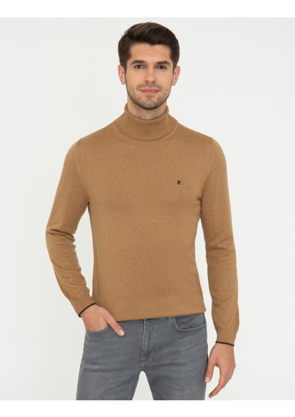 Erkek Camel Melanj Slim Fit Balıkçı Yaka Basic Triko Kazak 50248583-VR122