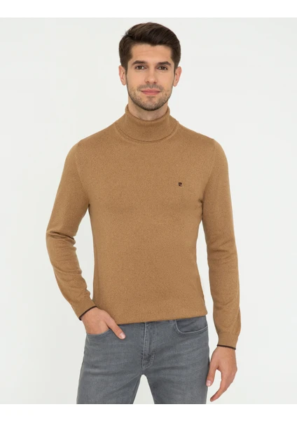 Pierre Cardin Erkek Camel Melanj Slim Fit Balıkçı Yaka Basic Triko Kazak 50248583-VR122