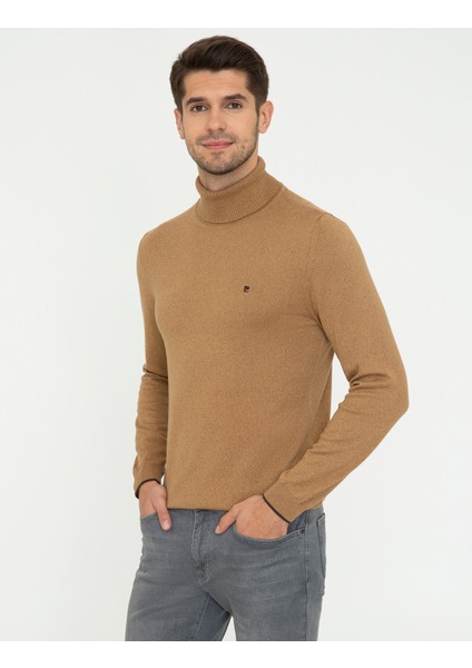 Erkek Camel Melanj Slim Fit Balıkçı Yaka Basic Triko Kazak 50248583-VR122