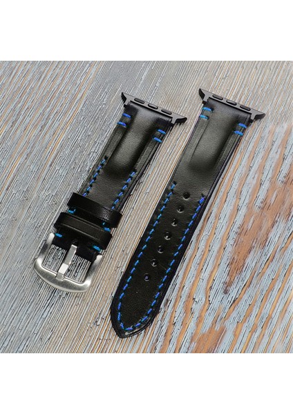 Craft Siyah Vintage Model 38-40-41 Uyumlu Apple Watch Kordonu Siyah-Mavi modelleri