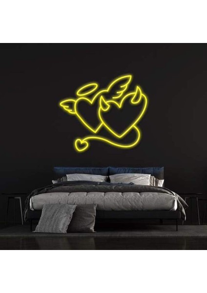 Angel And Devıl Heart Neon Duvar Yazısı Dekoratif Duvar Aydinlatmasi Gece Lambası