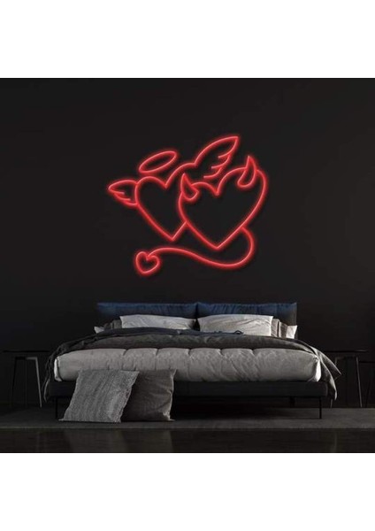 Angel And Devıl Heart Neon Duvar Yazısı Dekoratif Duvar Aydinlatmasi Gece Lambası