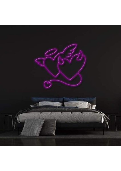 Angel And Devıl Heart Neon Duvar Yazısı Dekoratif Duvar Aydinlatmasi Gece Lambası