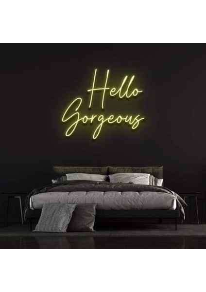 Hello Gorgeous Neon Duvar Yazısı Dekoratif Duvar Aydinlatmasi Gece Lambası