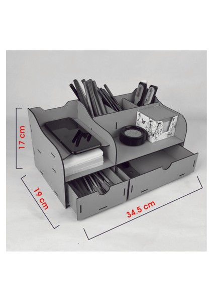 Masa Üstü Organizer Simay Çekmeceli Masaüstü Kalemlik Organizer Akçaağaç