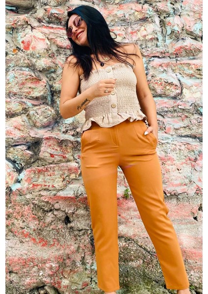 Zara Model Taba Atlas Kumaş Pantolon