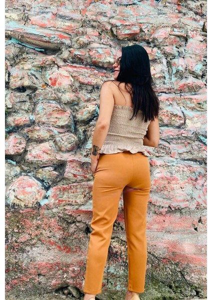 Zara Model Taba Atlas Kumaş Pantolon