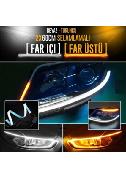 Far Üstü Kayar LED Selamlamalı Sinyalli 60 cm Beyaz ve Turuncu Renk