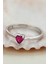 Gümüş Pembe Kalp Taşlı Yüzük 2