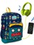 Kids Lacivert Robot Desenli USB Şarjlı Kulaklık Çıkışlı Okul Sırt Çantası 1