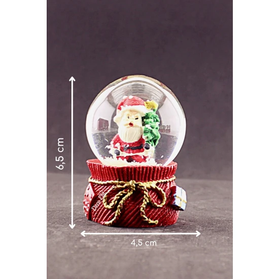 Deco Elit Yeni Yıl Noel Baba ve Çam Ağacı Temalı Mini Boy Kar Küresi 6,5 cm
