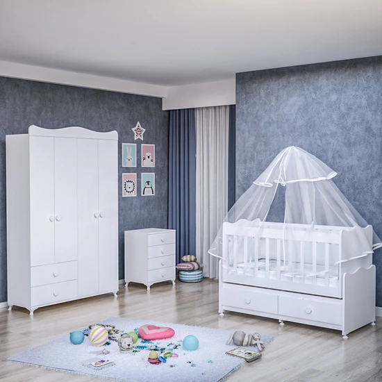 Elegant Yıldız 4 Kapaklı Bebek Odası Takımı - Yatak ve Uyku Seti Kombinli