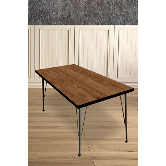 Ello Ceviz Metal Ayaklı, Dekoratif Mutfak Masası 60 x 120 cm