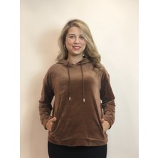 Esrateks Bayan Kahverengi Kapüşonlu Sweatshirt