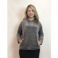 Esrateks Bayan Gri Renk Kapüşonlu Sweatshirt