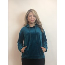 Esrateks Bayan Turkuaz Kapüşonlu Sweatshirt
