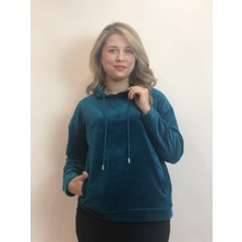 Esrateks Bayan Turkuaz Kapüşonlu Sweatshirt