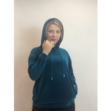 Esrateks Bayan Turkuaz Kapüşonlu Sweatshirt